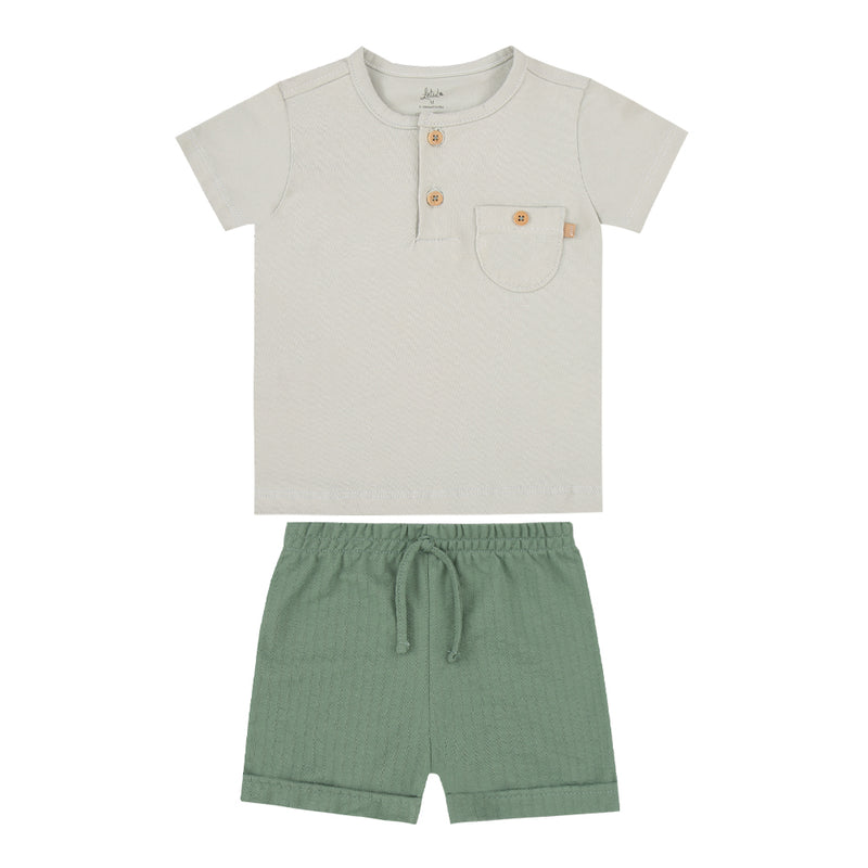 Conjunto Baby Masculino Polo com Bolsinho e Shorts Tricô Canelado com Cordão - Image 2