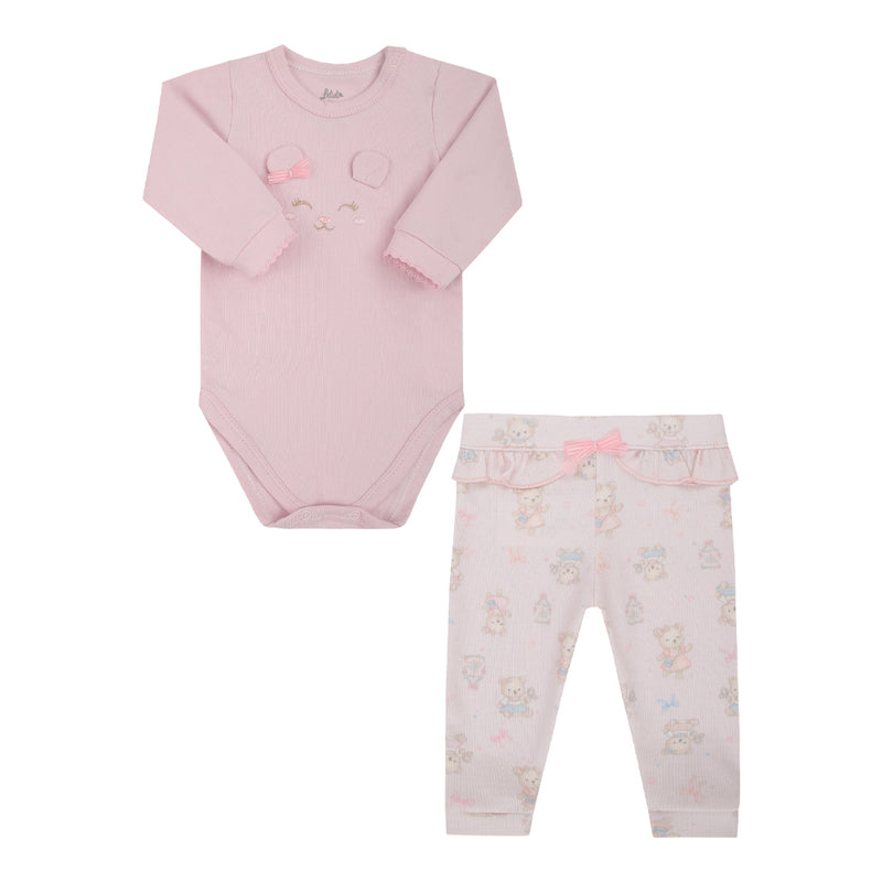 Conjunto Baby Feminino Body Bordado com Orelhinhas e Calça Estampada Letut - Image 2