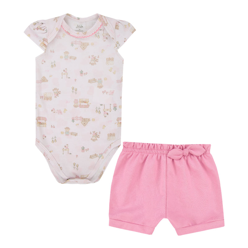 Conjunto Bebê Feminino Malha Conforto Body Balonê com Transpasse e Shorts Laço - Image 2