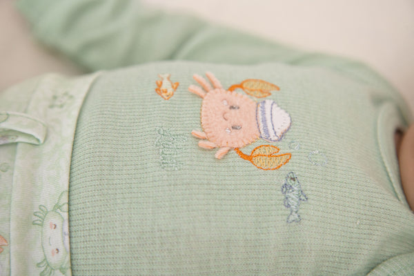 Conjunto Bebê Menino Body Manga Longa Bordado Fundo do Mar Letut