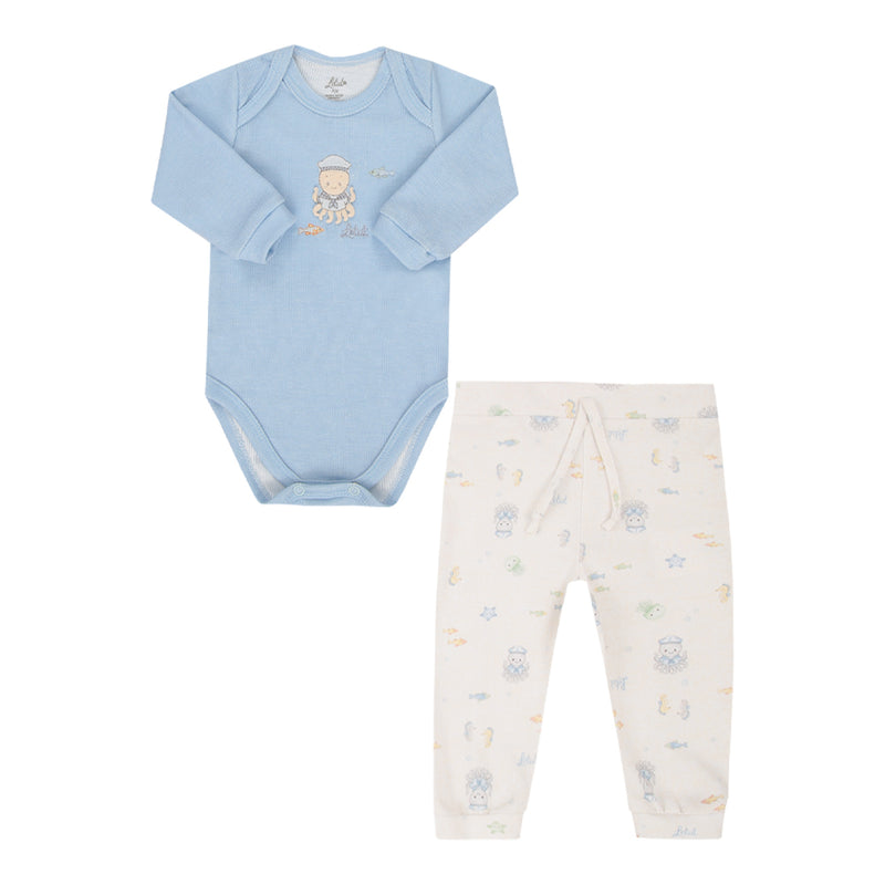 Conjunto Bebê Menino Body Manga Longa Bordado Fundo do Mar Letut - Image 5