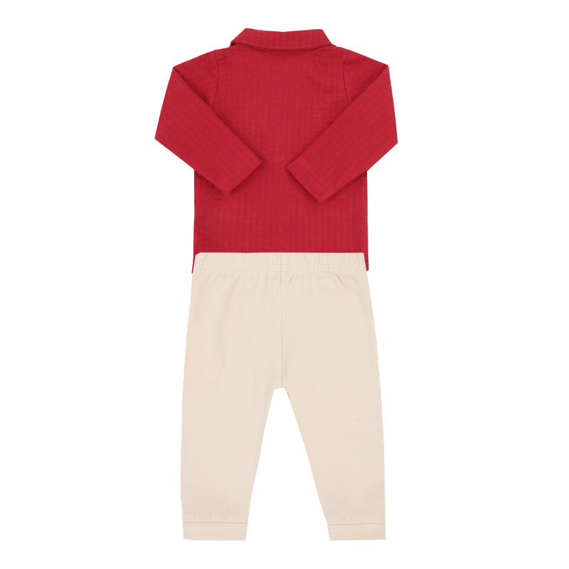 Conjunto Bebê Body Gola Polo Tricô Canelado e Calça com Bolsos Decorativos Letut - Image 5