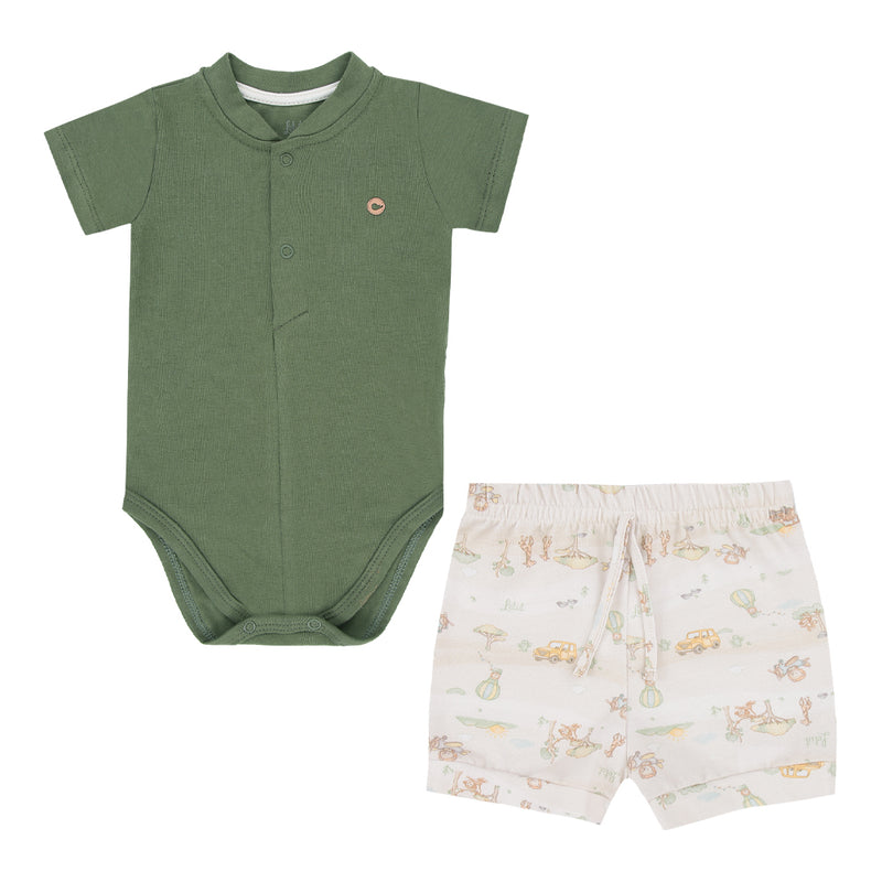 Conjunto Bebê Menino Body Manga Curta e Shorts Estampa Aventuras Letut - Image 2