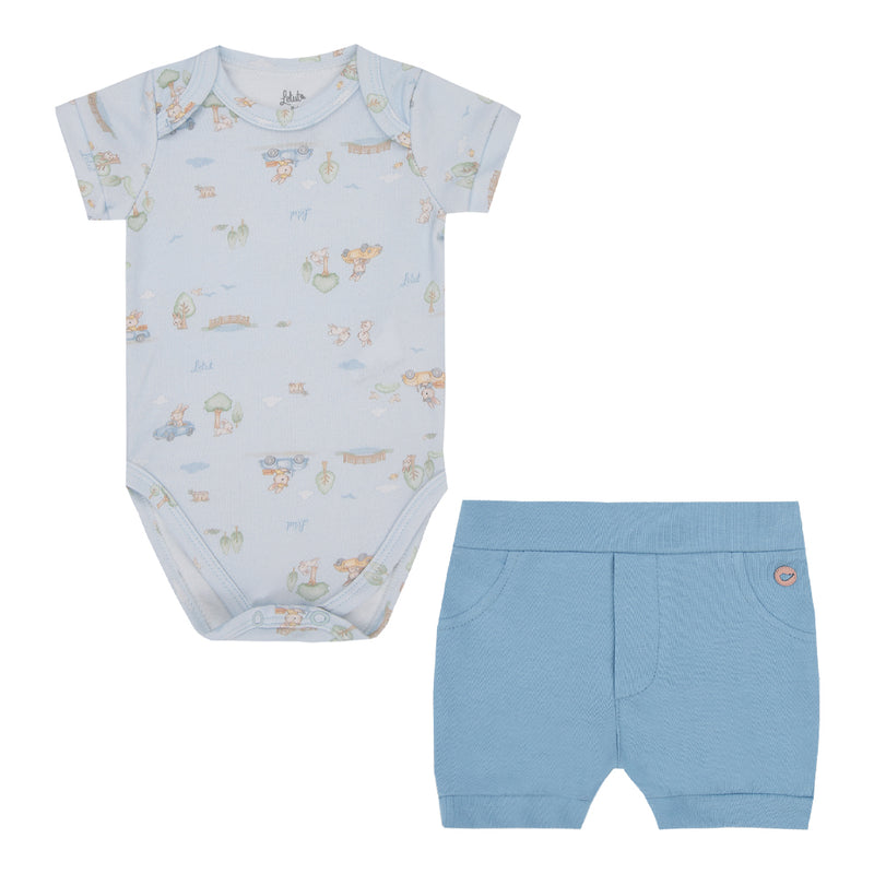 Conjunto Bebê Masculino Suedine Body com Transpasse e Shorts com Bolsos - Image 2