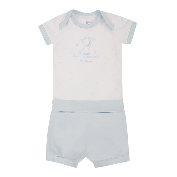 Conjunto Bebê Menino Body Manga Curta Bordado Frase e Shorts Cós Conforto Letut