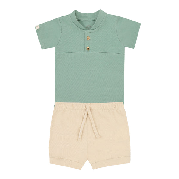 Conjunto Bebê Menino Body Botões Decorativos e Shorts com Cordão Letut