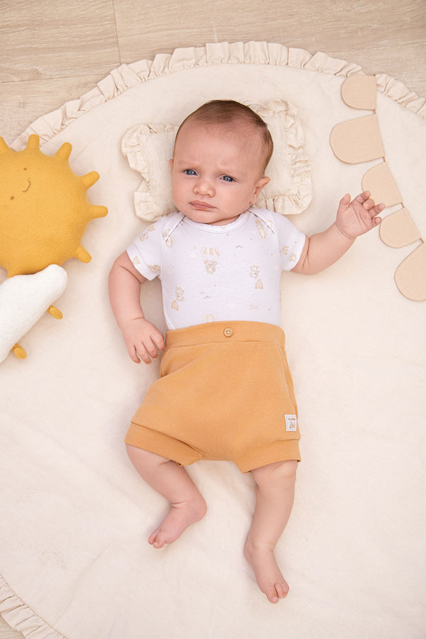 Conjunto Bebê Menino Body Transpasse nos Ombros e Shorts Bordado Letut