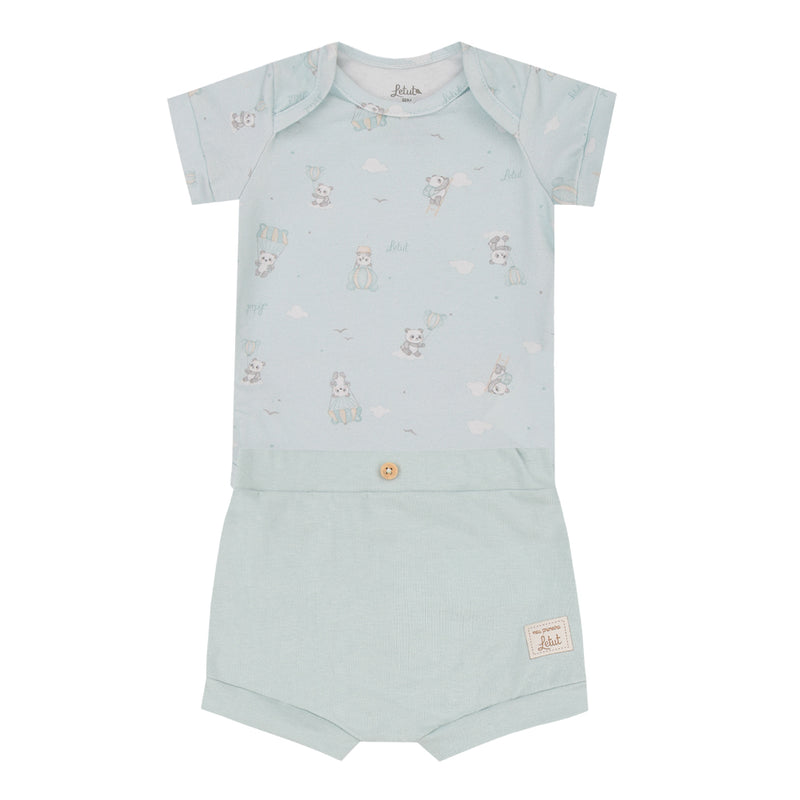 Conjunto Bebê Menino Body Transpasse nos Ombros e Shorts Bordado Letut - Image 5