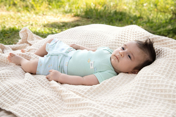 Conjunto Baby Masculino Body Bordado e Shorts Estampado Fundo do Mar Letut