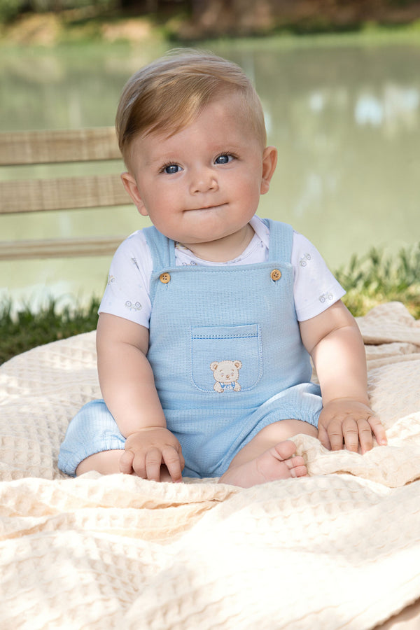 Conjunto Baby Masculino Body Estampado e Jardineira Bordada Letut