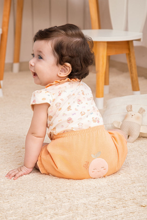 Conjunto Baby Feminino Body Estampado Gola Babadinho e Shorts Bordado Letut
