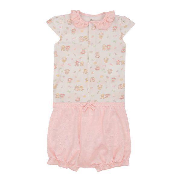 Conjunto Baby Feminino Body Estampado Gola Babadinho e Shorts Bordado Letut