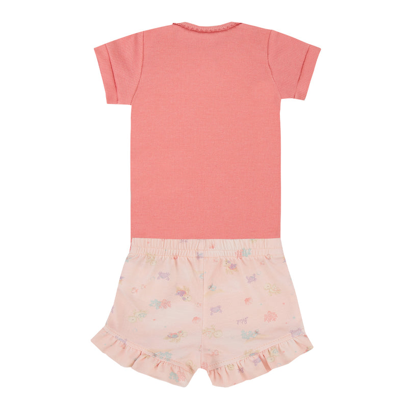Conjunto Bebê Feminino Body Canelado e Shorts Estampado Fundo do Mar com Laço - Image 5