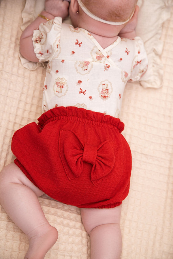 Conjunto Bebê Feminino Malha Conforto com Shorts Clochard Tricô e Manga Bufante