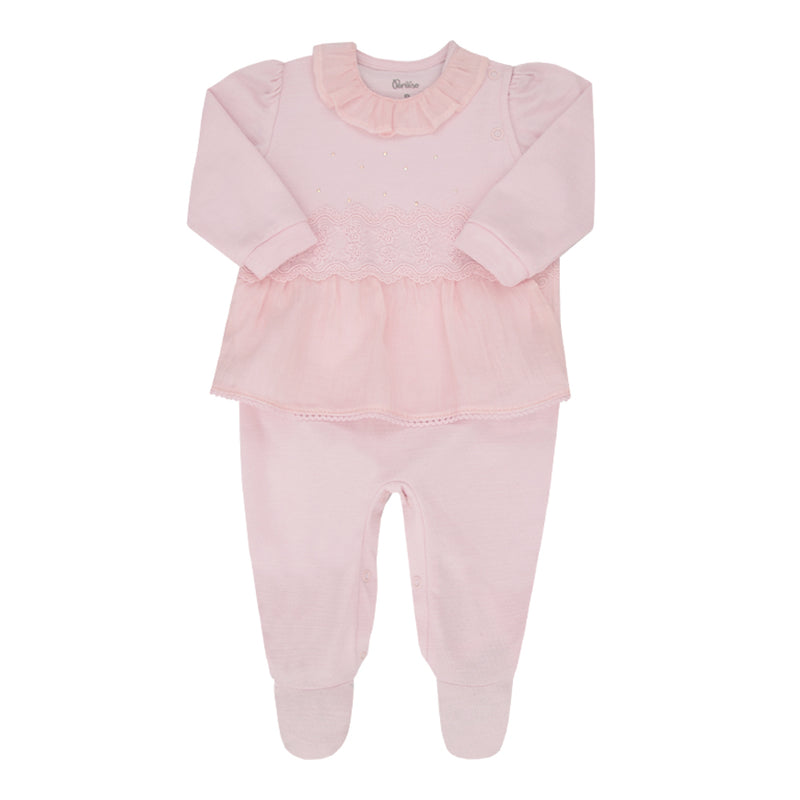 Macacão Longo Bebê Feminino Peplum com Pala Bordada e Babado em Chiffon Paraíso - Image 2