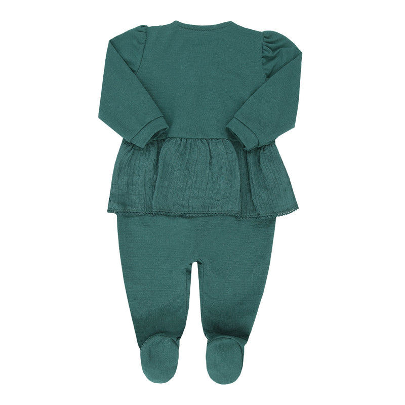 Macacão Longo Bebê Feminino Peplum com Pala Bordada e Babado em Chiffon Paraíso - Image 5