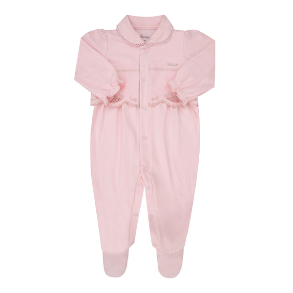 Macacão Longo Bebê Feminino com Pala Bordada e Plaquinha Personalizada Paraíso