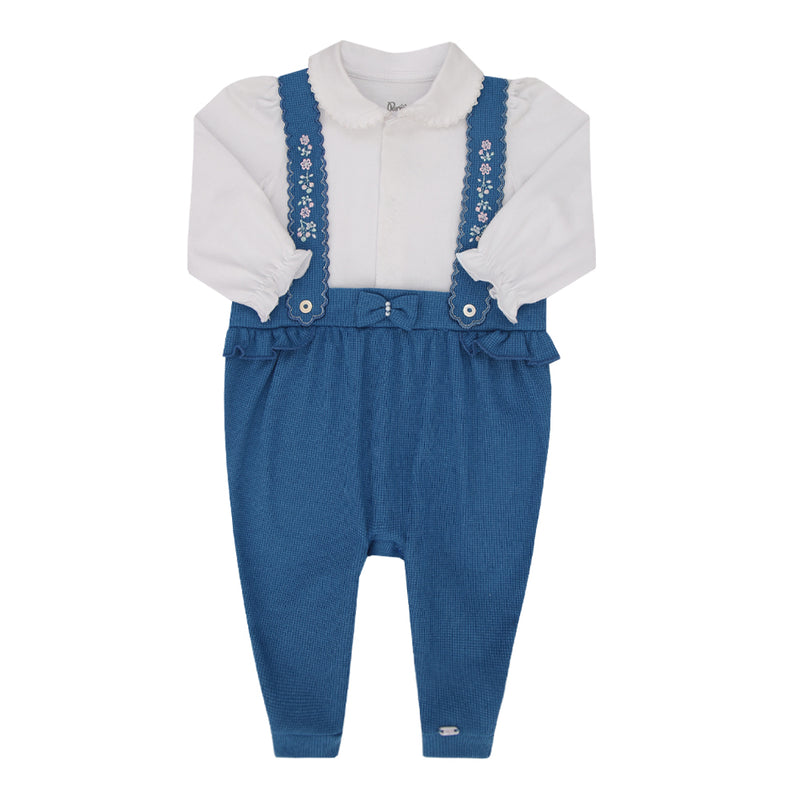 Macacão Longo Bebê Feminino com Camisa Bordada e Suspensório Aplicado Paraiso - Image 2