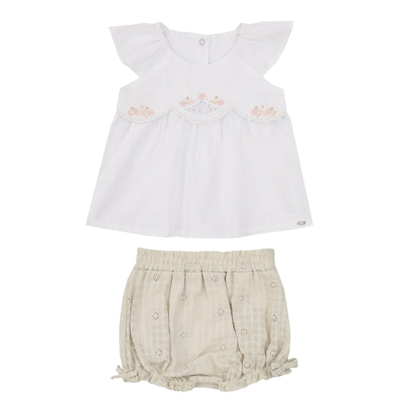 Conjunto Bata Bordada com Shorts em Lese Paraíso