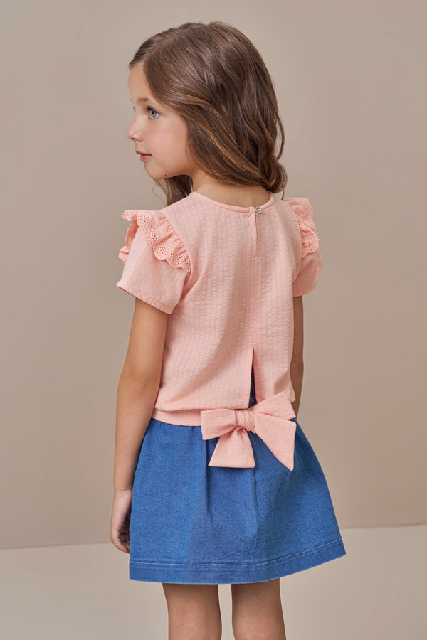 Conjunto Feminino Blusa com Babados e Saia Jeans Paraiso