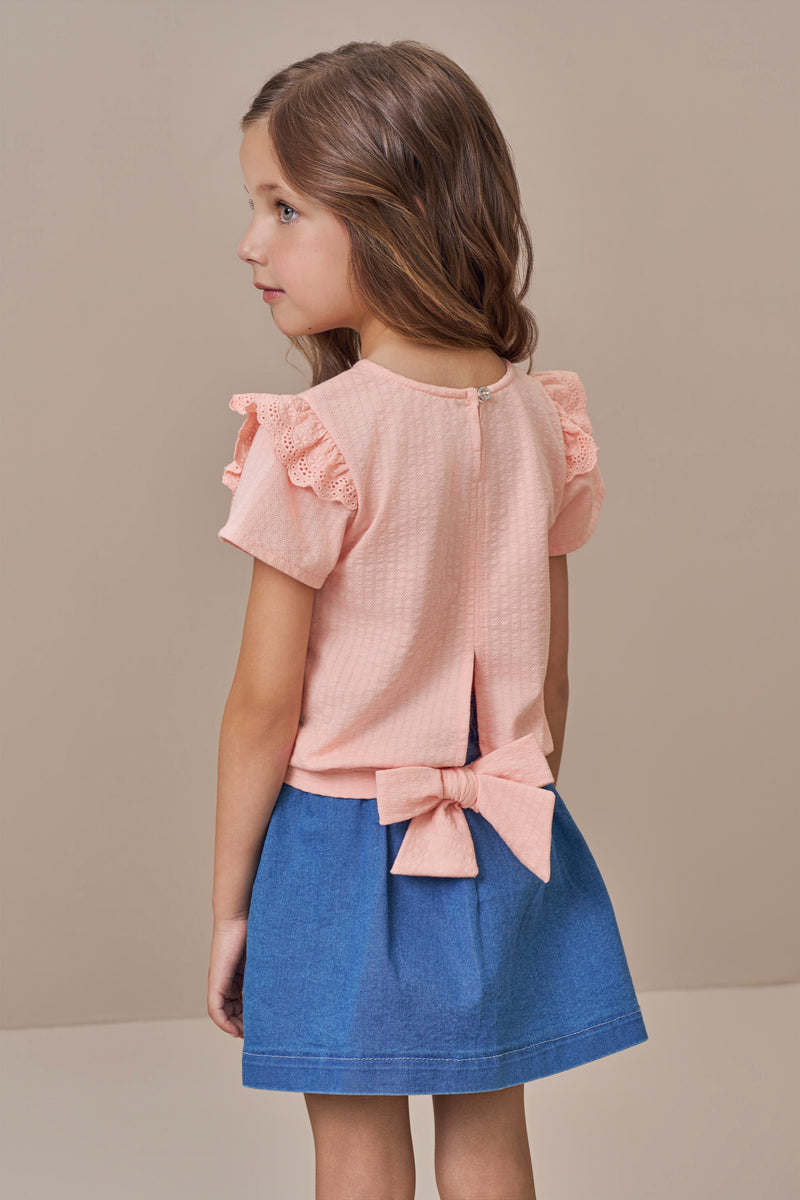 Conjunto Feminino Blusa com Babados e Saia Jeans Paraiso - Image 2