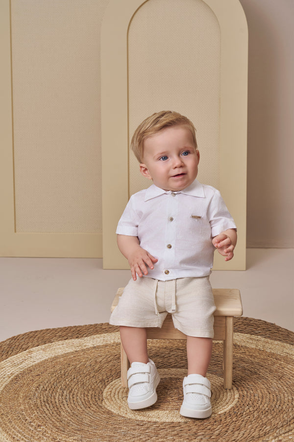 Conjunto Masculino Camisa Silk com Shorts em Linho Paraiso