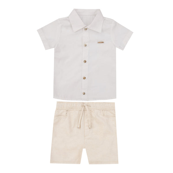 Conjunto Masculino Camisa Silk com Shorts em Linho Paraiso