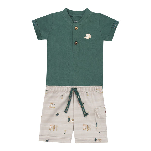 Conjunto Masculino Body com Shorts Estampado Golfe Paraiso