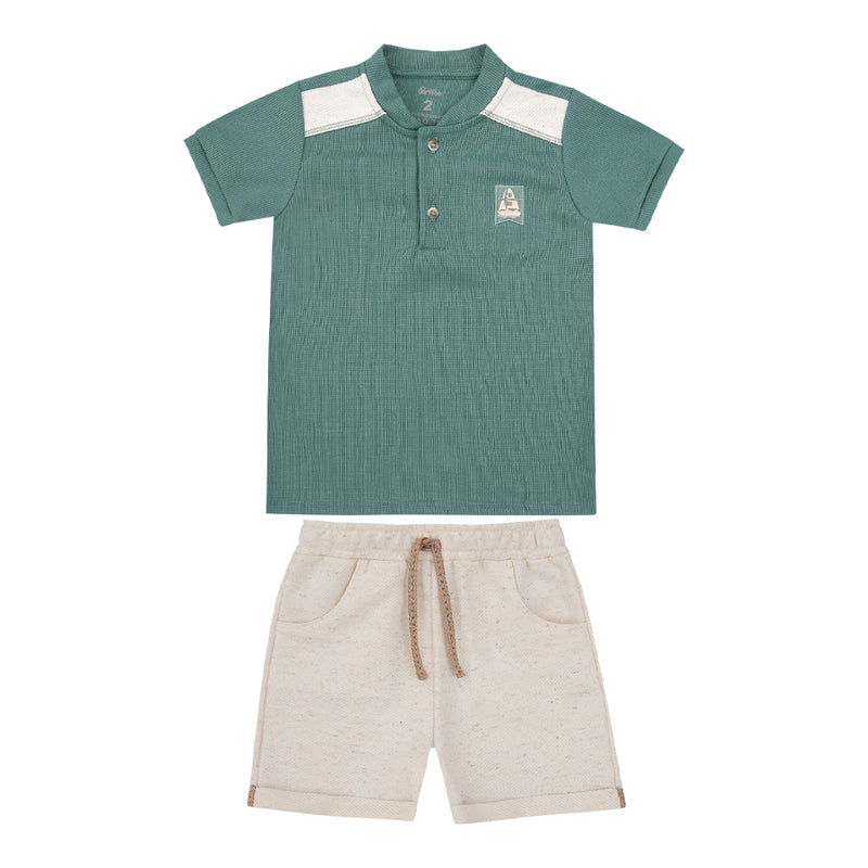 Conjunto Masculino Camisa Náutica com Shorts Moletom Paraiso - Image 5