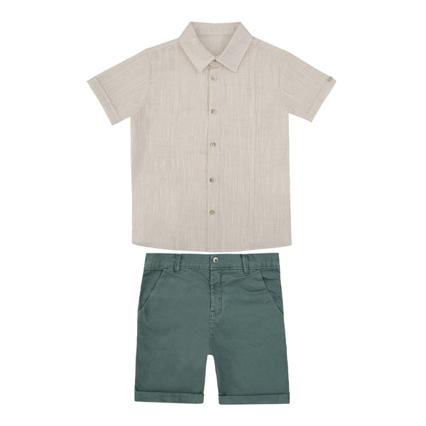 Conjunto Masculino Camisa Social com Shorts Sarja Paraiso + Yasmin Castilho