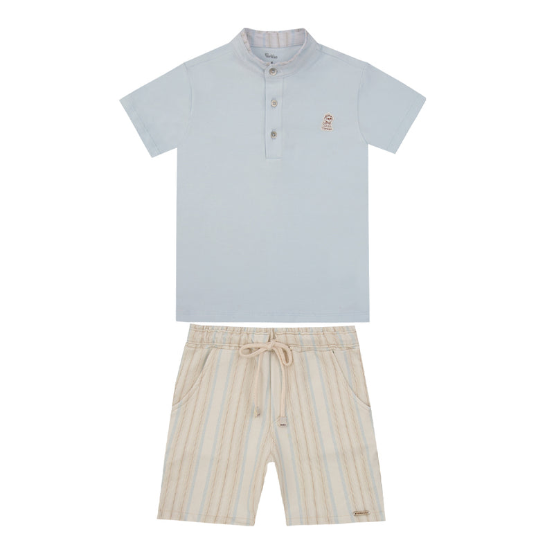 Conjunto Masculino Camisa Gola Padre com Shorts Listrado Paraiso - Image 2