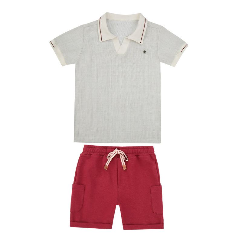 Conjunto Masculino Camisa Polo Gola V com Shorts Paraiso - Image 2
