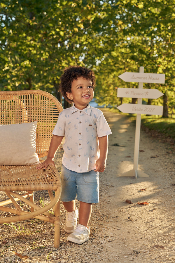 Conjunto Masculino Camisa Estampada com Shorts Jeans Paraiso
