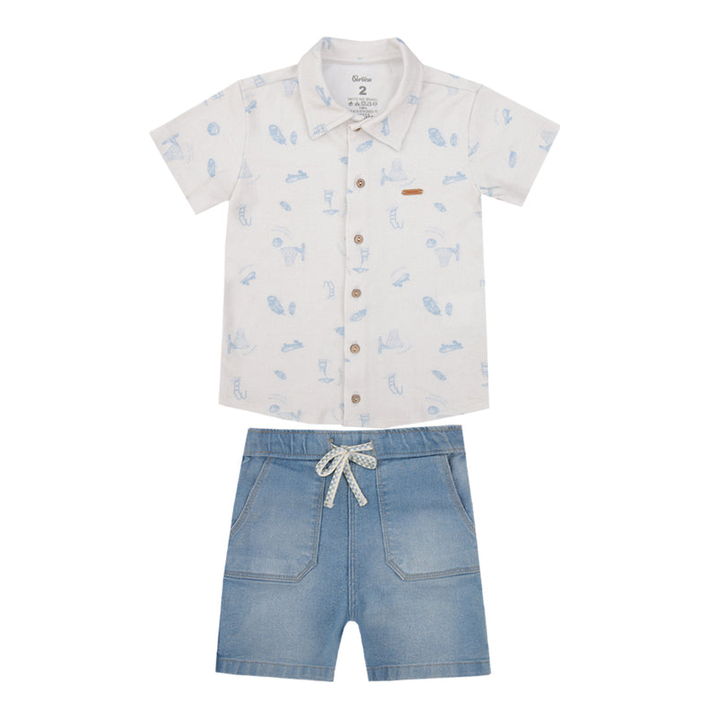 Conjunto Masculino Camisa Estampada com Shorts Jeans Paraiso - Image 2