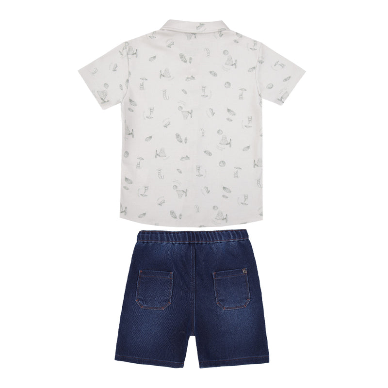 Conjunto Masculino Camisa Estampada com Shorts Jeans Paraiso - Image 5