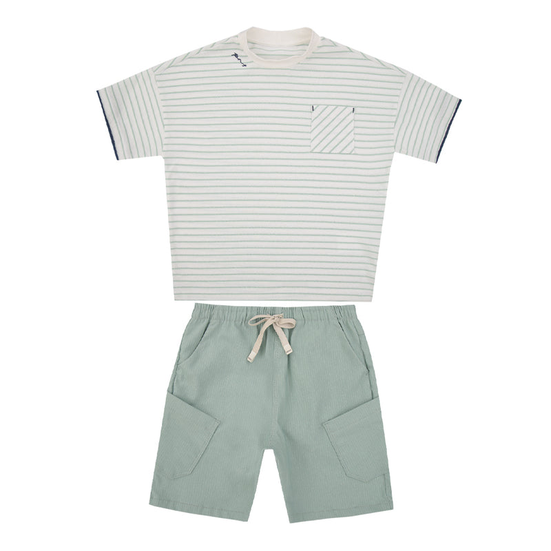Conjunto Masculino Camiseta Listrada Oversized com Shorts Paraiso - Image 5