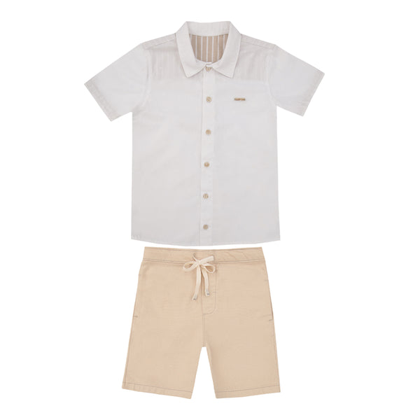 Conjunto Masculino Camisa Silk Estampada com Shorts Paraiso