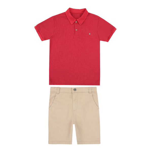 Conjunto Masculino Camisa Polo Gola Estruturada com Shorts Paraiso
