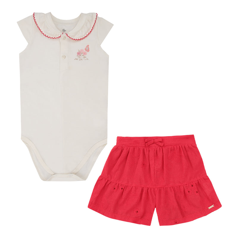 Conjunto com body em malha conforto bordado e shorts em laise trabalhada com forro interno e laço delicado - Image 5