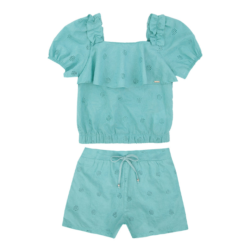 Conjunto Feminino Blusa em Laise Floral com Shorts Paraiso - Image 5