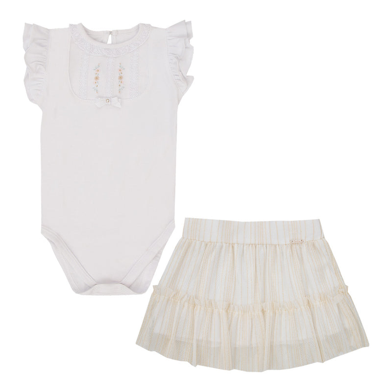 Conjunto Body Bordado com Babados e Saia em Tule Paraiso - Image 2