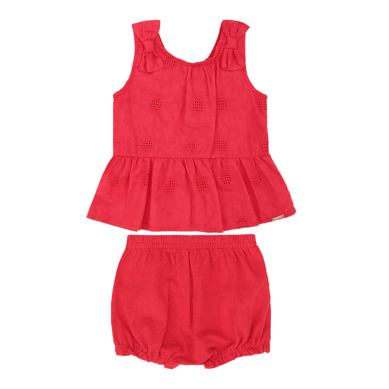 Conjunto Bebê Feminino Bata em Laise com Laços Aplicados e Shorts em Malha Conforto Paraiso - Image 2