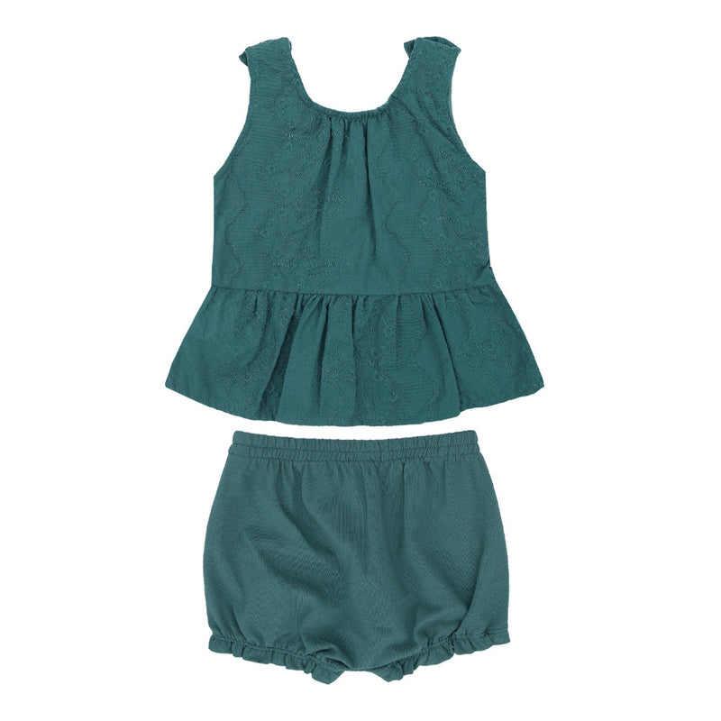 Conjunto Bebê Feminino Bata em Laise com Laços Aplicados e Shorts em Malha Conforto Paraiso - Image 5