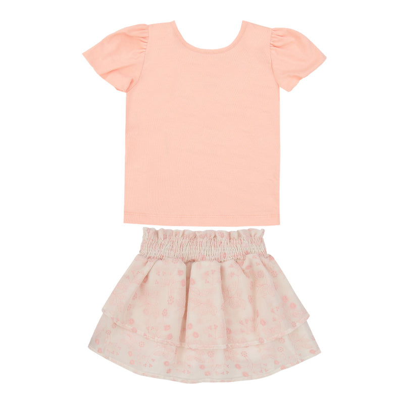 Conjunto Blusa em Malha Conforto com Mangas Bufantes e Saia em Voil Bordado com Shorts Interno Paraiso - Image 8