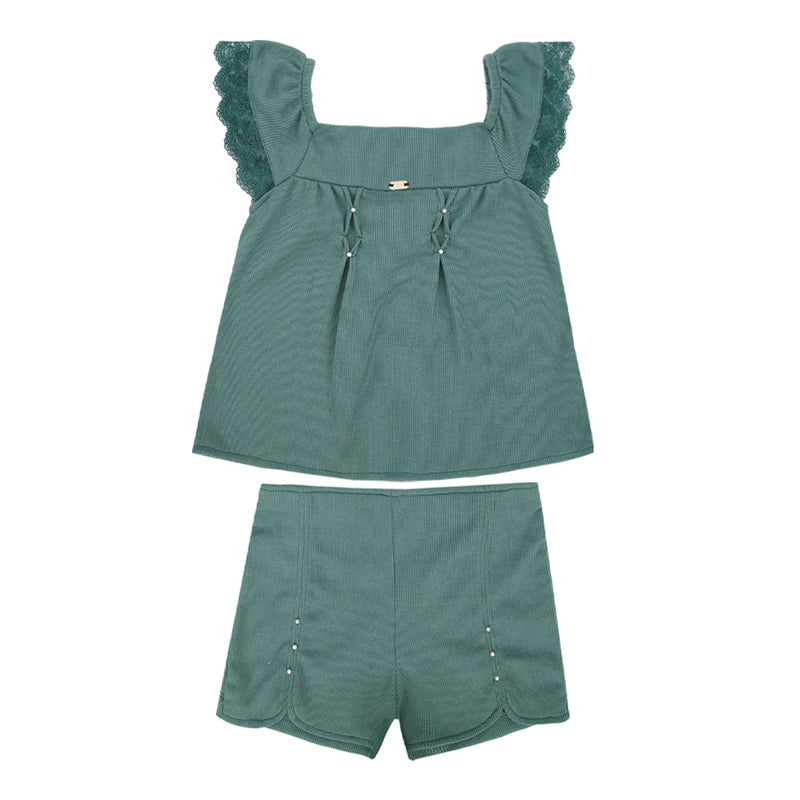 Conjunto Feminino Blusa com Pregas e Pérolas Aplicadas + Shorts Paraiso - Image 2