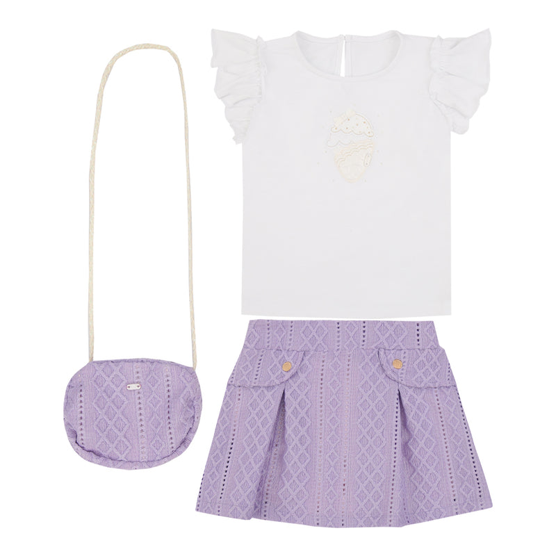 Conjunto Blusa Bordada com Saia Matelassê e Bolsinha Paraiso - Image 2