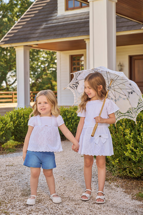 Conjunto Feminino Bata em Lese com Shorts Jeans Maleável Paraiso