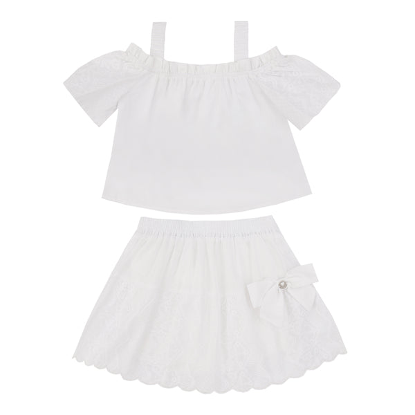 Conjunto Feminino Blusa Ombro a Ombro com Saia Shorts Paraiso