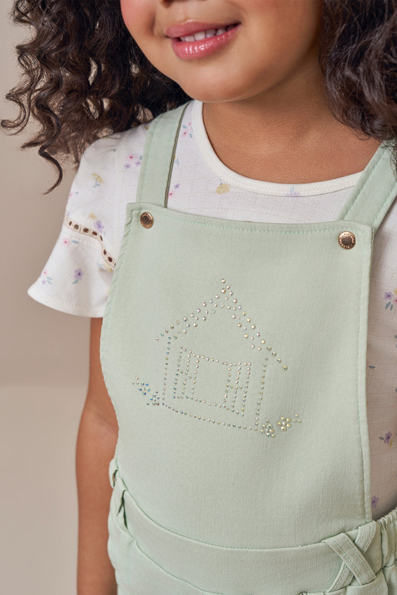 Conjunto Feminino Infantil com Blusa Estampada e Jardineira em Bengaline Paraiso - Image 2