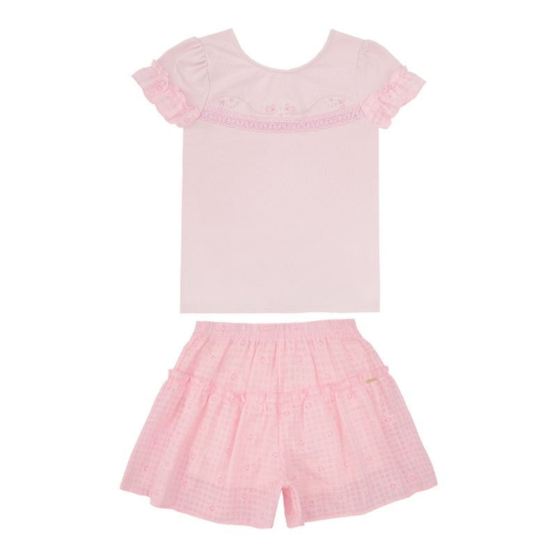 Conjunto Infantil Cerimônia Blusa Bordada em Malha Conforto e Shorts em Laise - Image 5